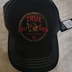 True Religion Black Cap with Red and Gold Logo